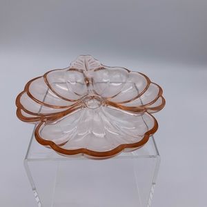 Vintage Jeannette Depression Glass Doric Pink 3 Part Clover Motif Candy Dish